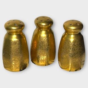 3 Vintage 1930s Pickard China Gold Encrusted Salt and Pepper Shakers Read